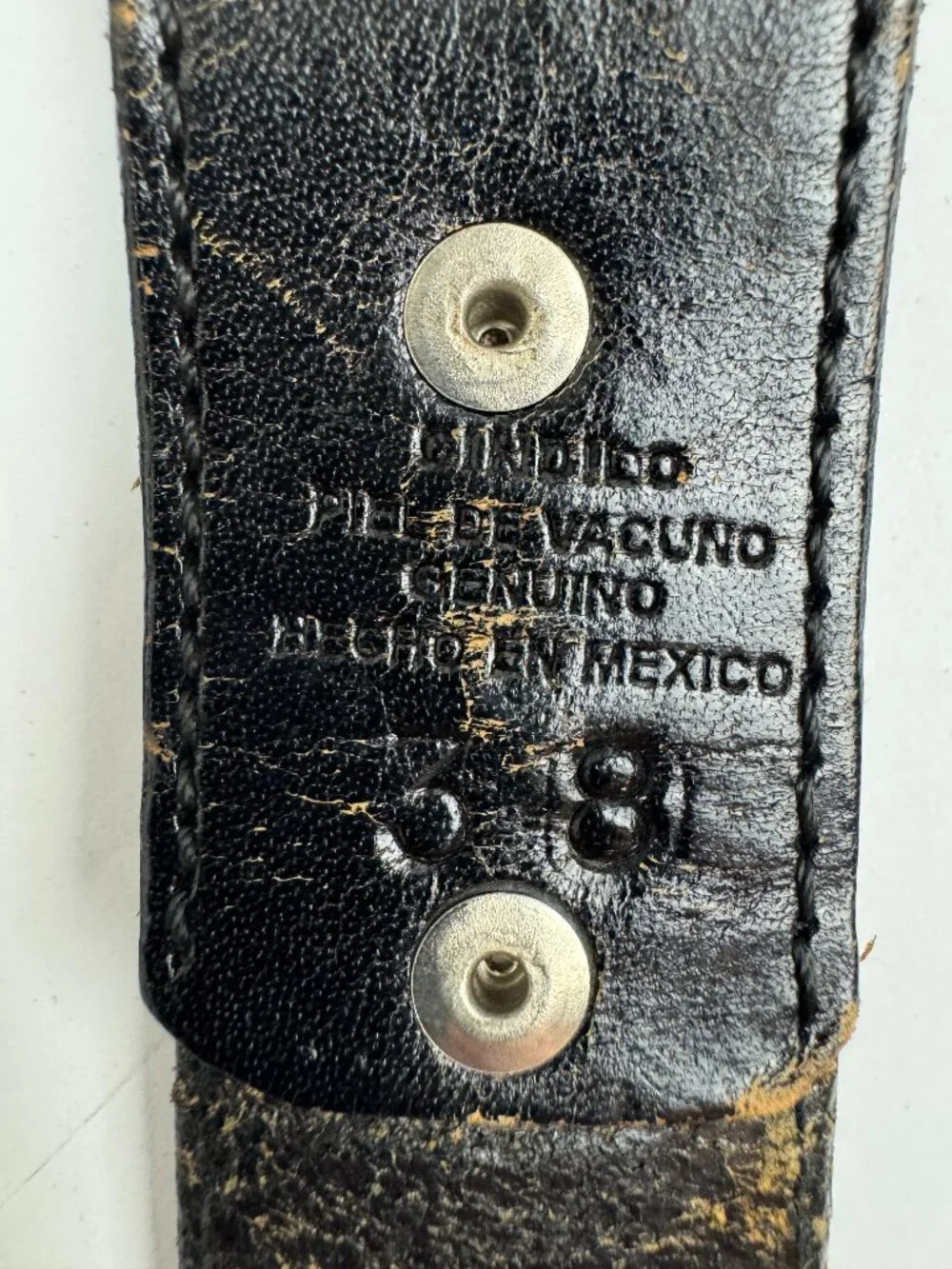 El Vaquero Genuine Leather Western Belt Sz 38 Black Tooled Mexico Silver Conchos